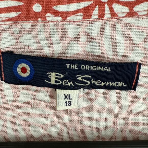 NEW NWT Ben Sherman LINEN BLEND BOYS Sz XL 18 Orange Shirt Top Beach Tropical - Picture 2 of 9